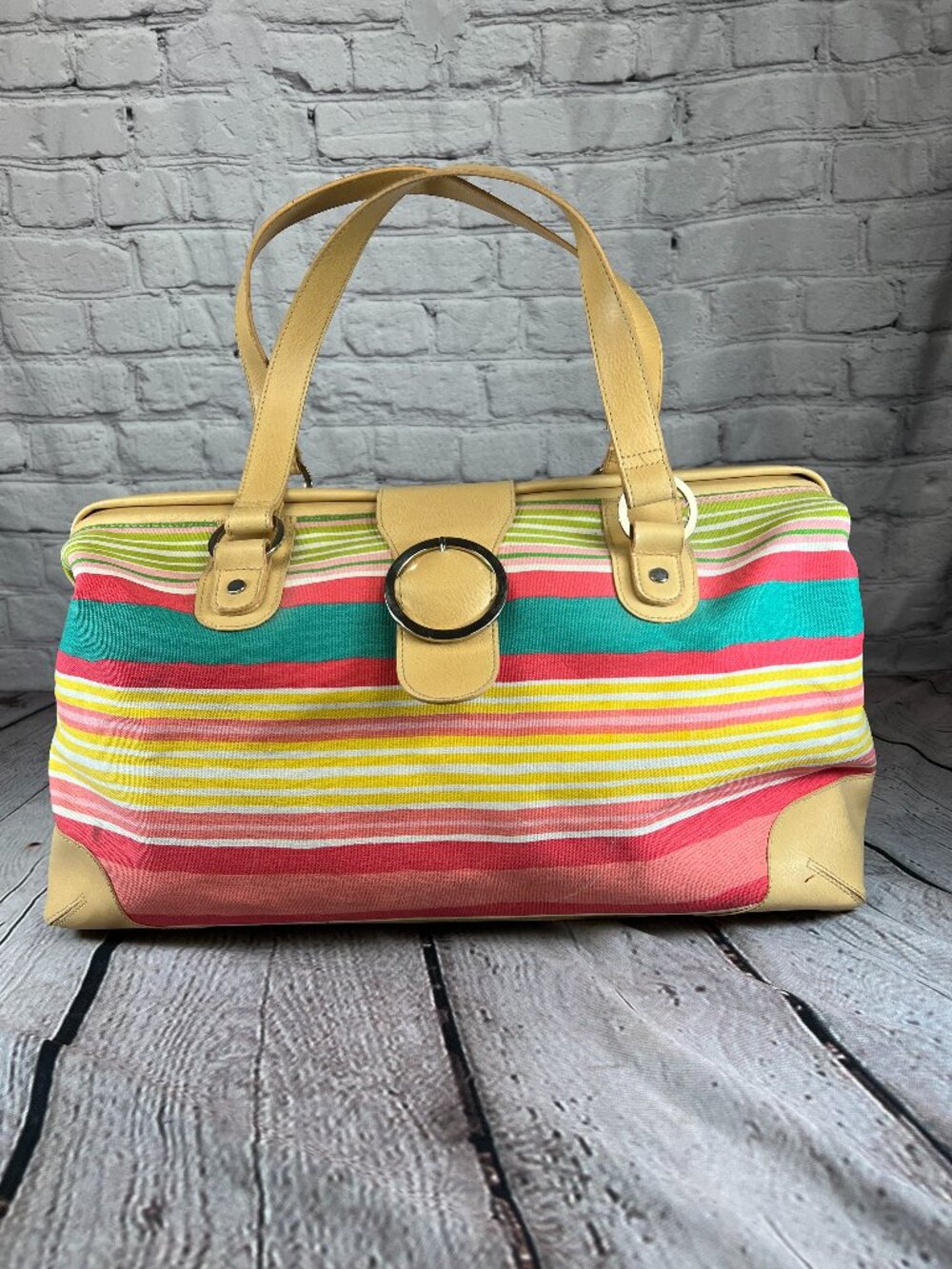 Bath Body Works Women's Striped Multicolor Large Canvas Tote